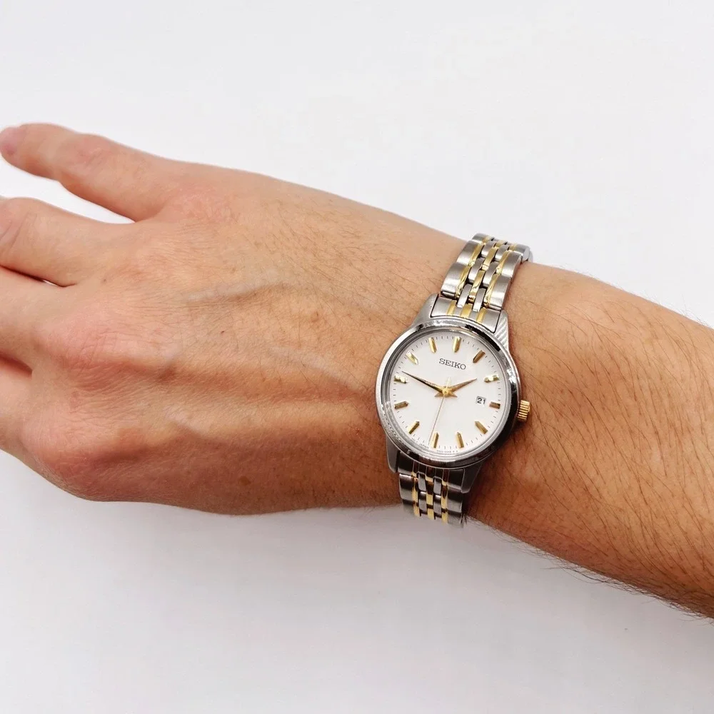 Seiko Essentials SUR834 Womens Two Tone Stainless Steel Quartz Watch White Dial